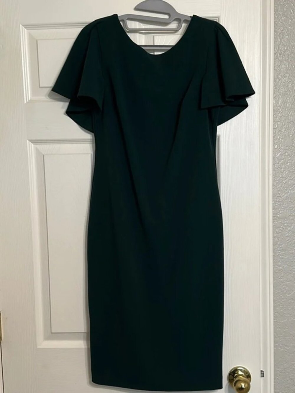 Calvin Klein Emerald Green Sheath Dress – Flutter Sleeve | Pencil Skirt | Size 6